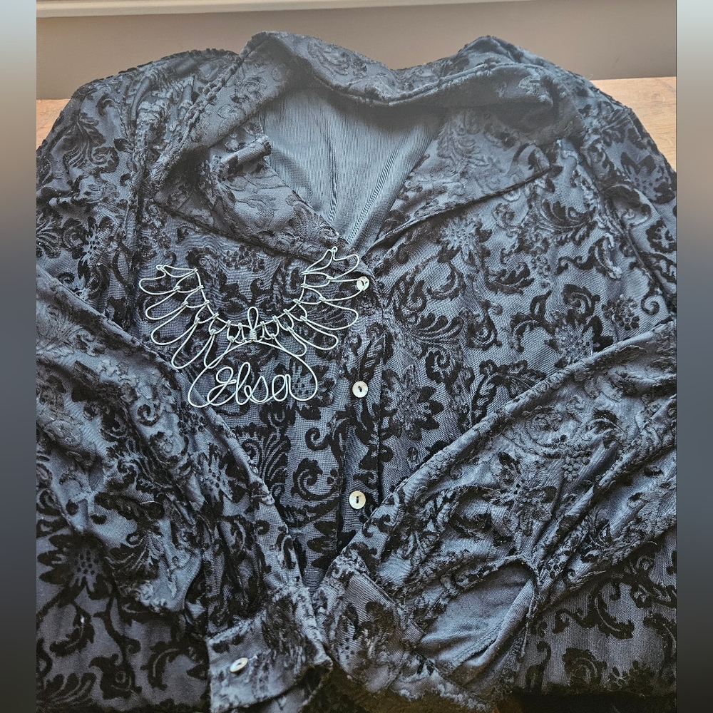 Valerie Stevens Black Velvet Floral Burnout Top Sz.L